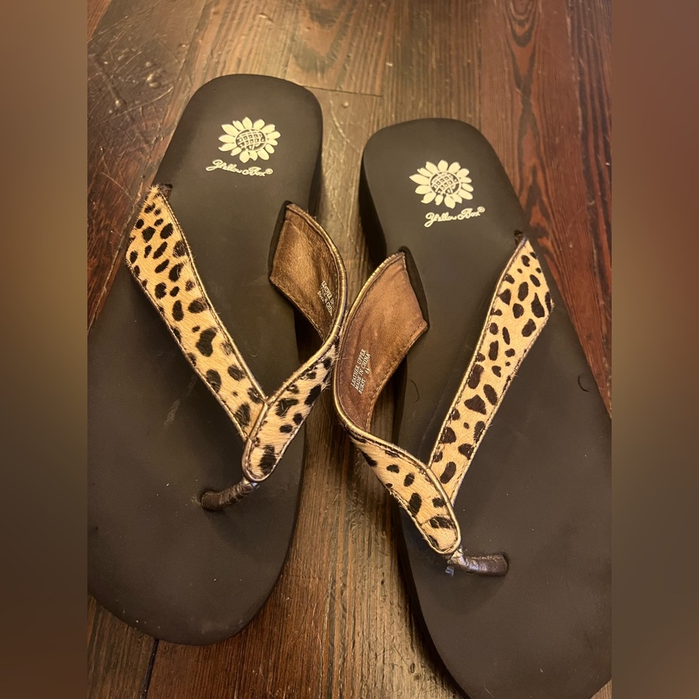 Yellow Box Leopard Print Flip Flops